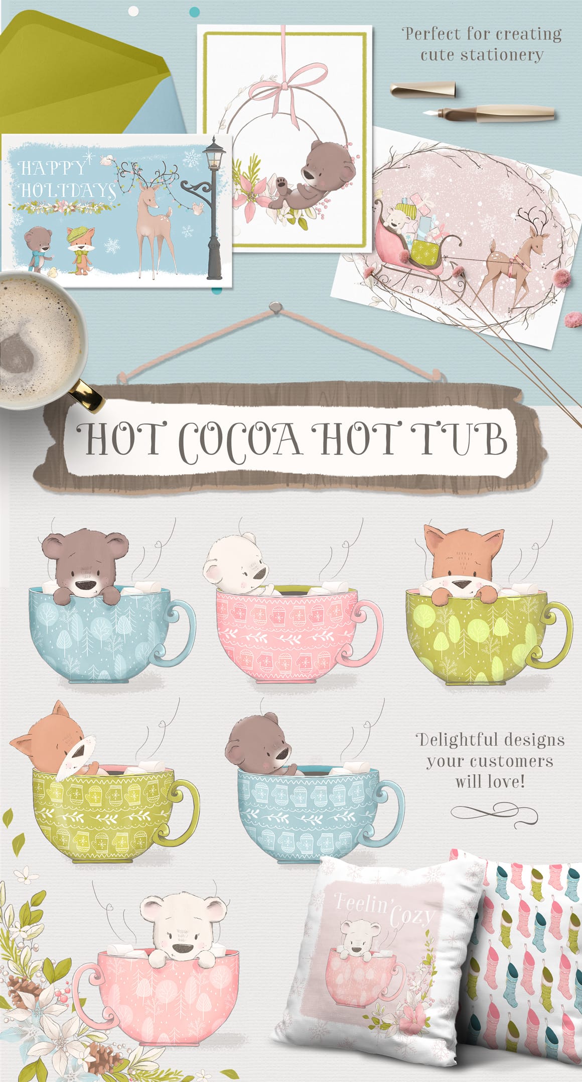 Animals in a cup clipart illustrations