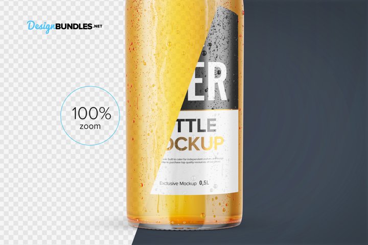 Free Beer Bottle Mockup with condensation close up