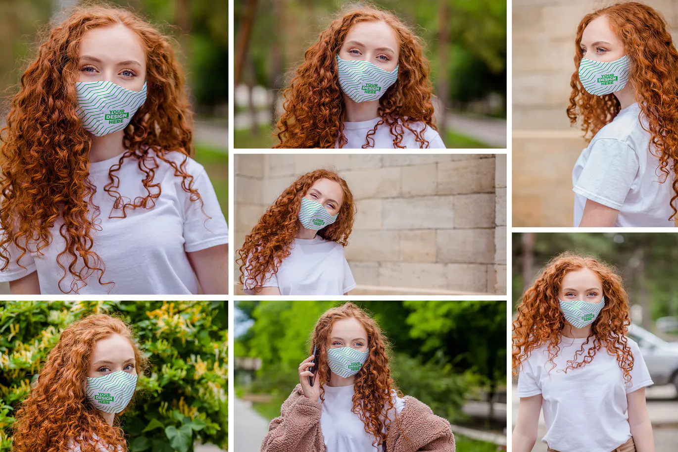 Woman wearing a cloth face mask mockup