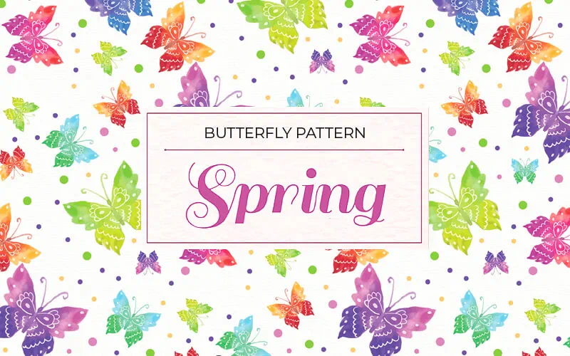 Free rainbow colored butterfly and flowers pattern