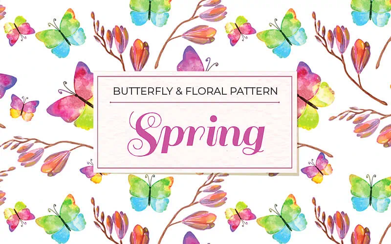 Rainbow colored flowers and butterfly pattern