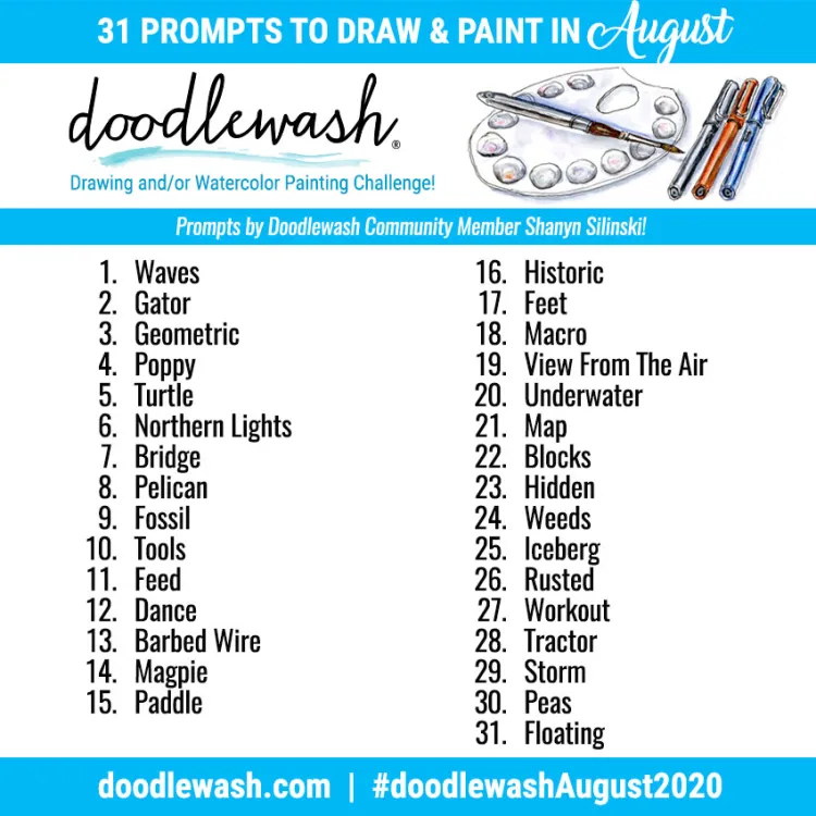 Doodlewash August 2020 Prompt List