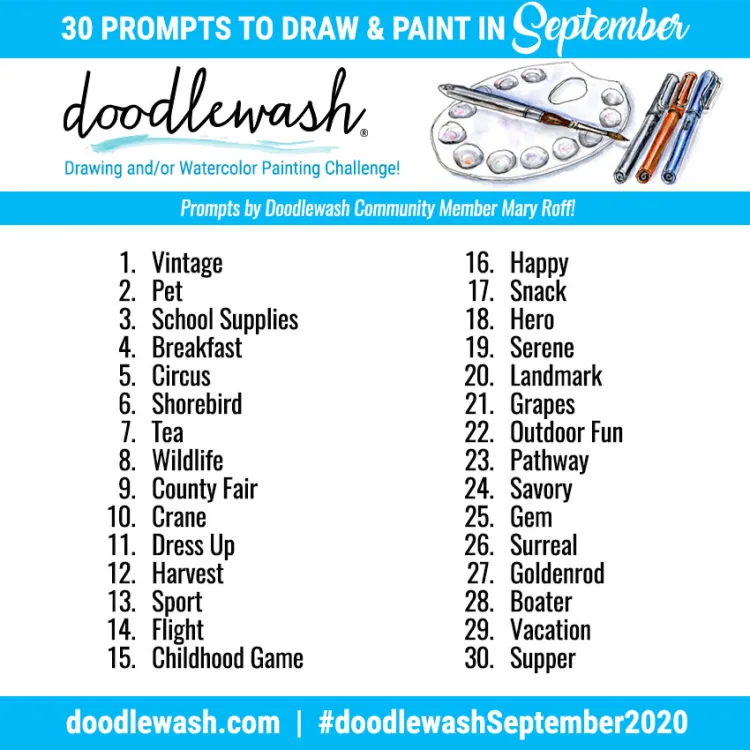 Doodlewash September Art Challenge Prompts