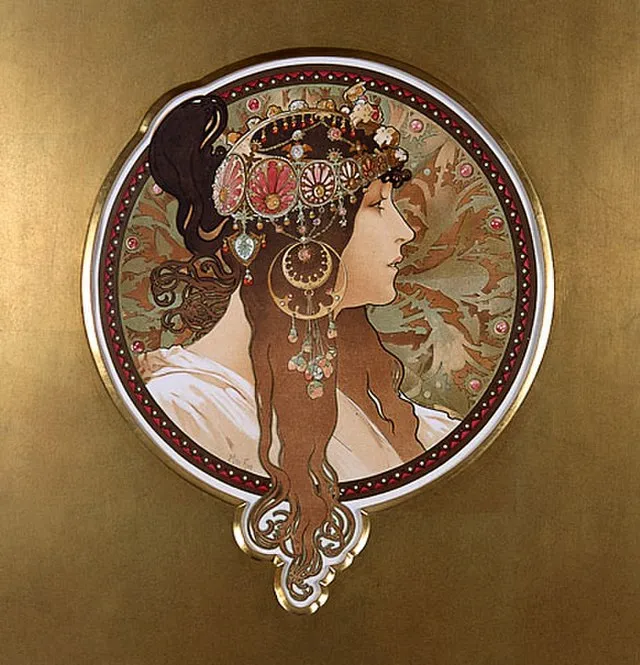 Byzantine head of a brunette by Alphonse Mucha