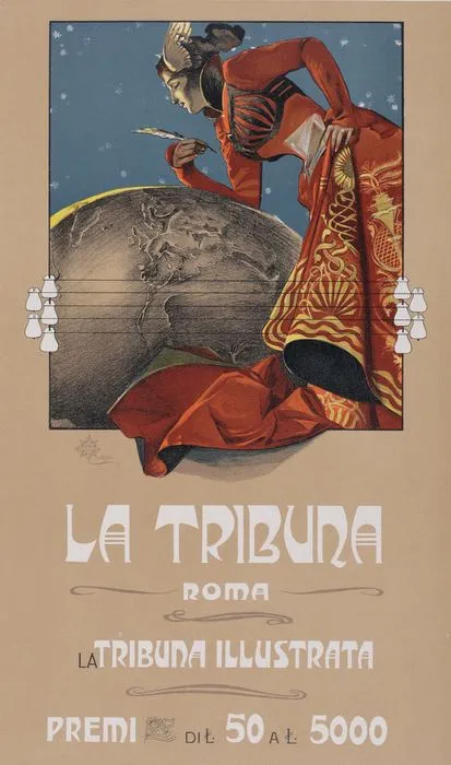 Mataloni - La Tribuna - Art Nouveau linograph
